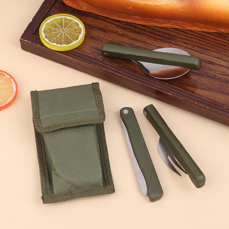 3ks přenosná mini sada nerezového nádobí Skládací sada příborů se lžící, vidličkou, noži pro venkovní kempování, piknik Talheres