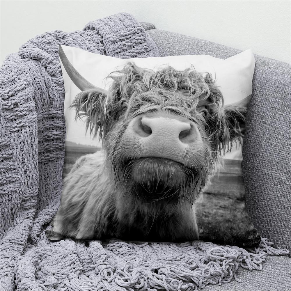 Juste De Coussin En Velours Animal Floral, Taie D'oreiller Décorative, Oreiller Pour La Maison, Canapé, Chambre, Voiture, Loup, Vache