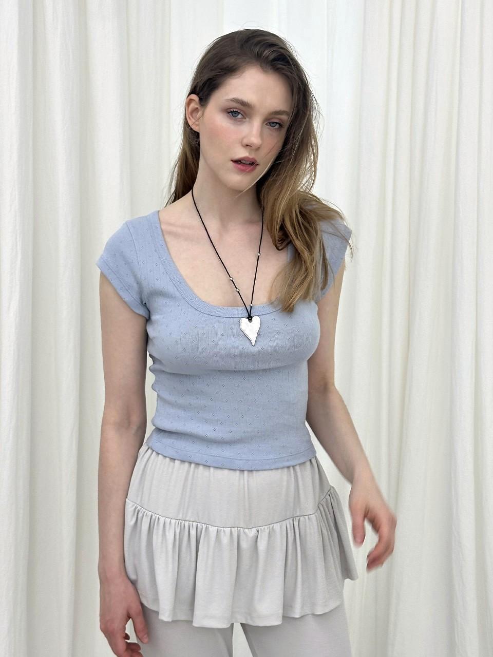 Moi Fair Lowen Scoop Neck T-Shirt / Skyblue Skyblue/Free