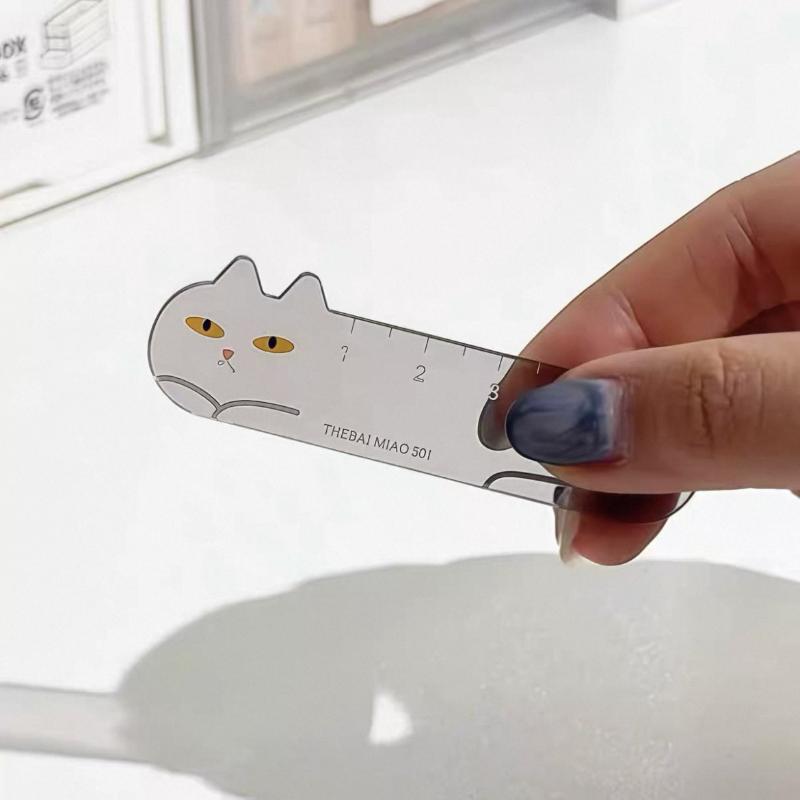 

1Pcs Cute Kitten Straight Ruler Acrylic Keychain Cartoon Adorable Bag Accessory Car Interior Gift Stationery Decoration A5