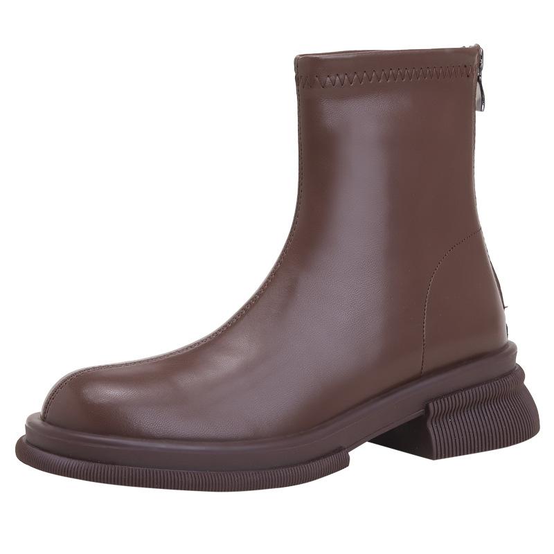 Martin Boots Women's Versatile Thick Heel Flat Bottom Zipper Elastic Short Boots Women's Spring and Autumn Single Boots