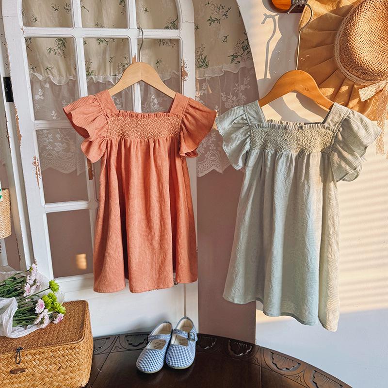 2026 Summer Korean Smocked Puff Sleeve Girls' Cotton Dress