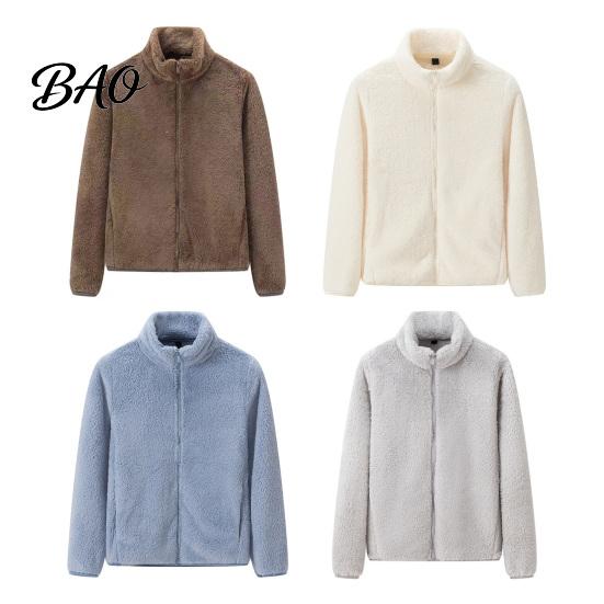 Lightweight Warm Jacket Women Zip-Up Fleece Jacket, Stand Collar Long Sleeve Loose Casual Outerwear Coat, Solid Color for Fall Winter