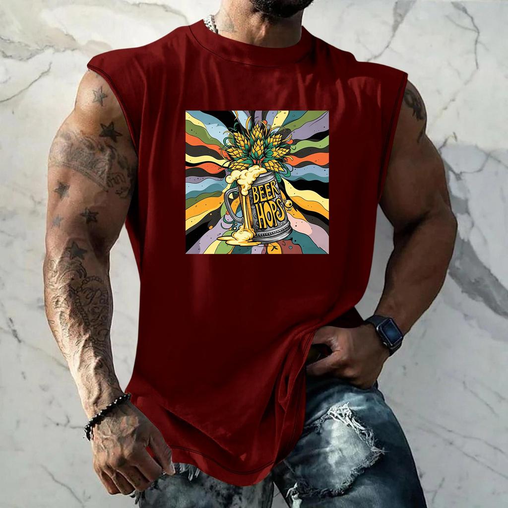 Men Sleeveless Tank Top Loose Fit Casual Streetwear Summer Beach Holiday Daily Wear Printed Graphic Muscle Shirt