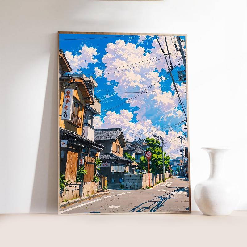 Manga Style Japanese Street Landscape Canvas Prints Night Hut Wall Art Posters for Living Room Coffee House Bar Home Decor Gifts