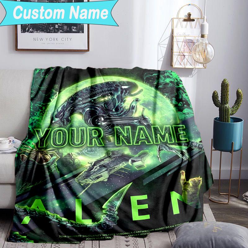 Custom Name Blanket Alien Ornate Frame Blanket Bedding Blanket for Travel, Camping, Living Rooms, Offices, Sofas, Fan Christmas gift