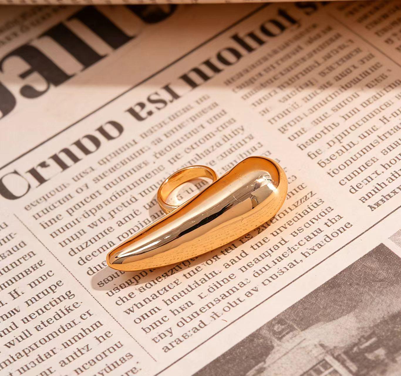 Gold & Silver Two-Tone Water Drop Metal Ring: Luxury, Unique, Versatile Fashion Index Finger Ring золотой