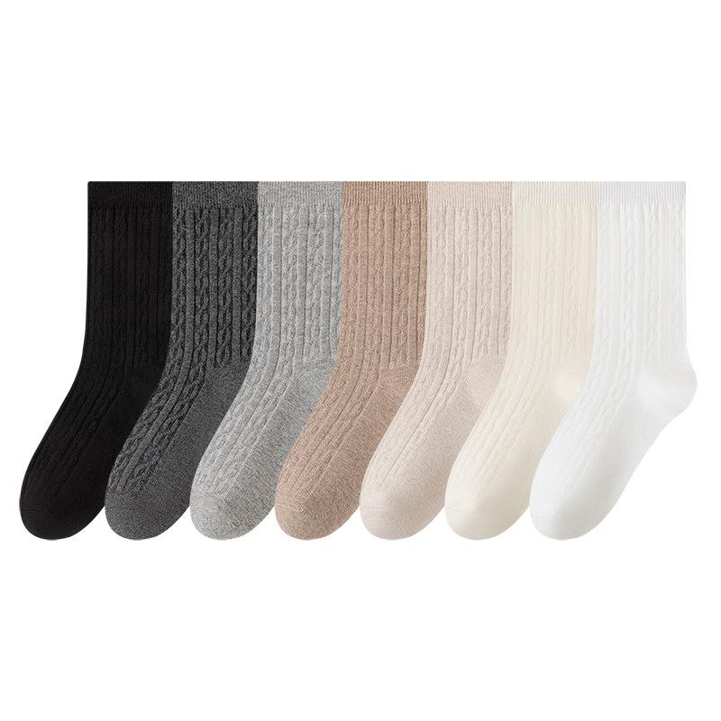 Female Spring and Autumn New Comfortable All Match Pure Color Hemp Boneless Sweat Absorbing Tube Socks