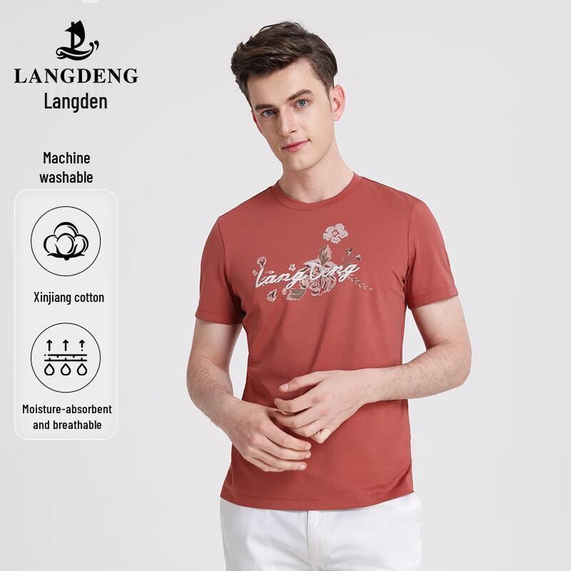 Langdeng Men s Embroidered Round Neck Short Sleeve T-Shirt L (175/92A)