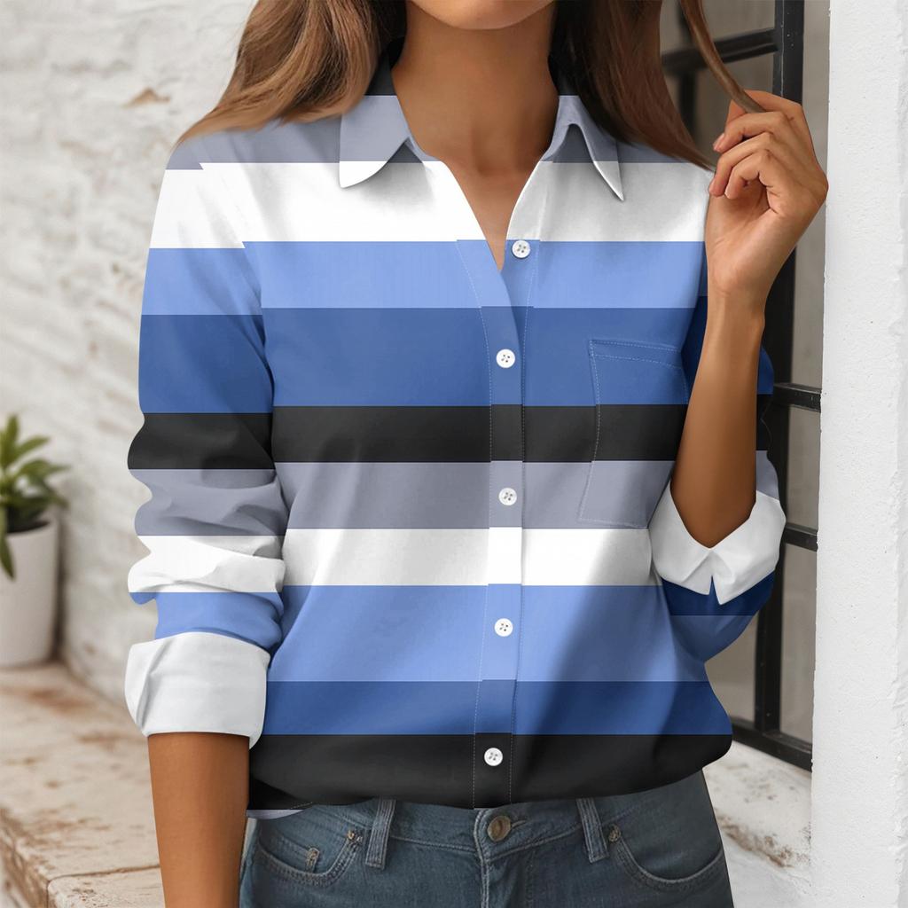 Camicia da Donna Stampata con Bottoni Camicia a Maniche Lunghe Top da Lavoro Business Casual con Tasche Giacca