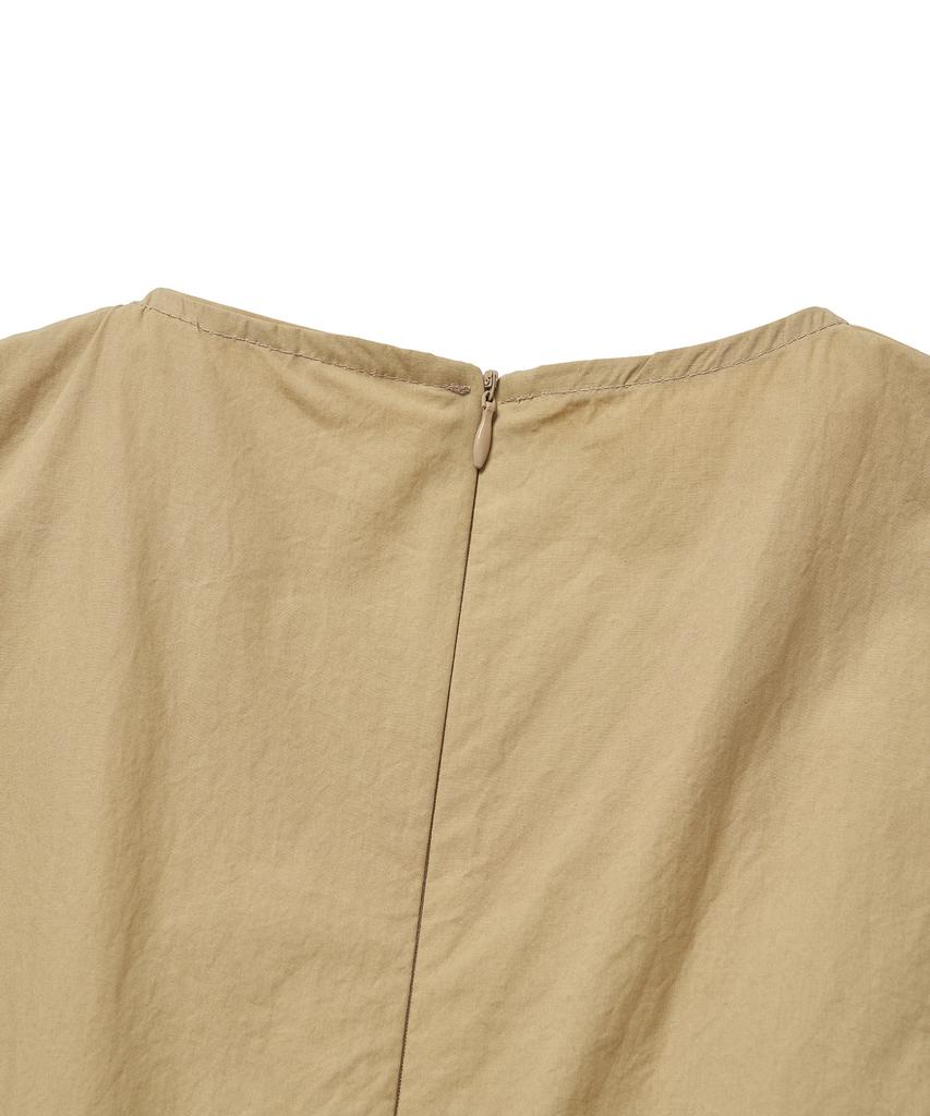 Cotton Bell Pleated Skirt Dress - Beige