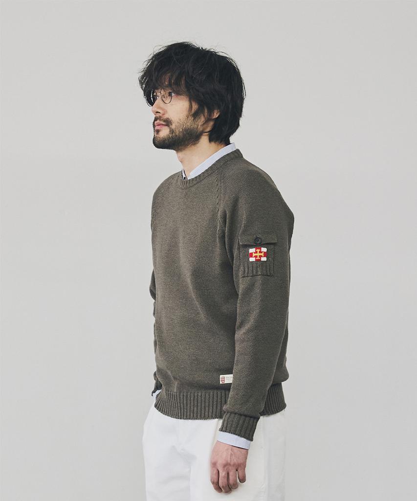 Geonjiulleunseu Cotton Raglan Pocket Sweater - Dark Khaki