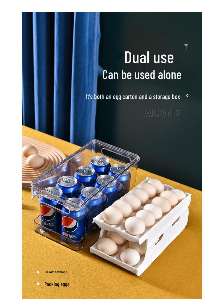 Stackable Double-Layer Slide-Out Egg Storage Box - Transparent, Shockproof, Quick-Freeze Refrigerator Organizer