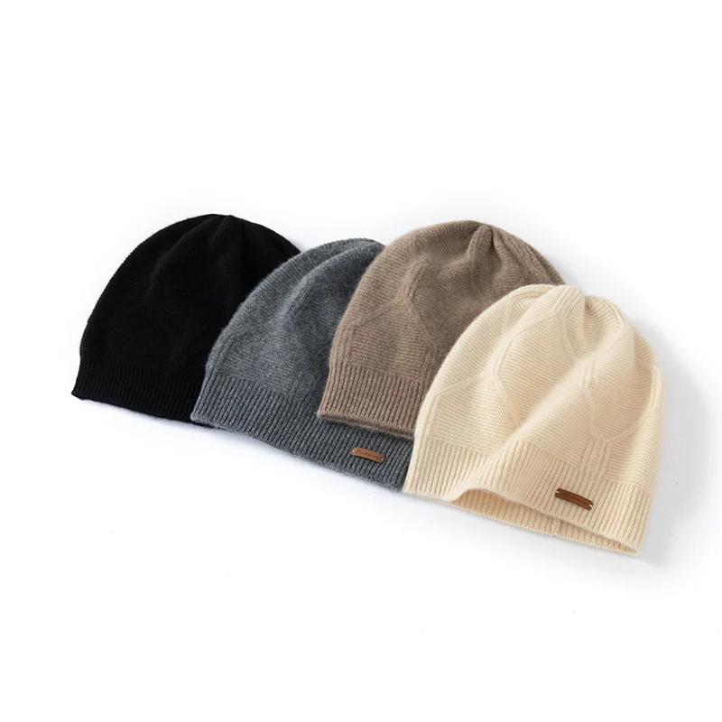 Women's 100% Cashmere Knit Slouchy Beanie Hat Textured Pattern Warm Soft Cozy Winter Casual Cap Cold Weather Headwear Accessory