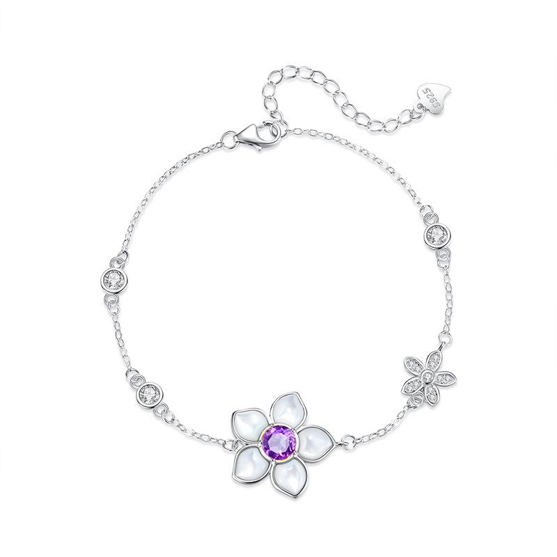 White Fritillary flower s925 sterling silver bracelet women's light luxury natural crystal stone niche jewelry adjustable jewelry gift