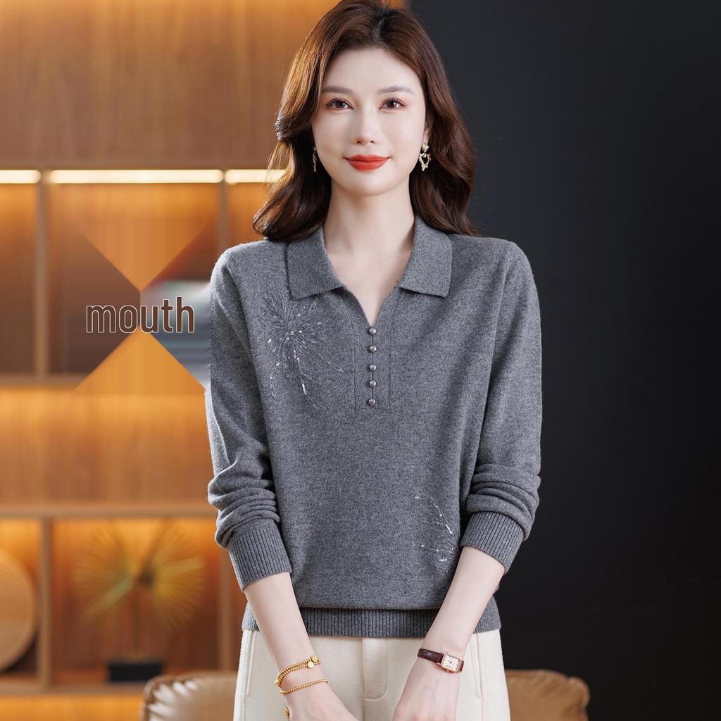 Elegant Women's 100% Wool Lapel Sweater - Loose, Stylish, Warm Knitwear for Autumn/Winter