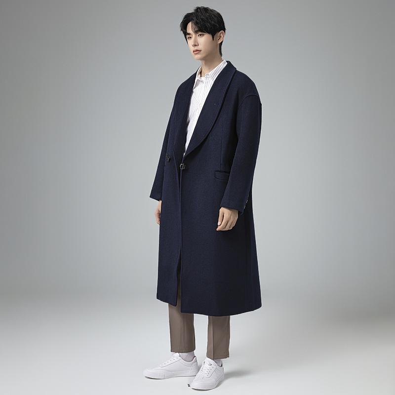 

Men s High-Grade Wool Cashmere Over-the-Knee Windbreaker Coat, Plus Size 2XL синій