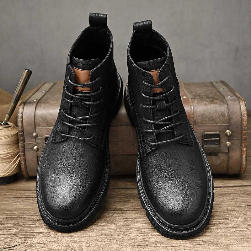 Hot-selling Men's Hight Top Boots British Split Leather Motorcycle Boots Outside Male Walking Shoes Versatile Ankle Boots Botas