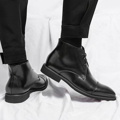 Fashion High Top Men's Leather Shoes Fashionable British Style Wedding Trend Party Outdoor Walking Leisure Business Office Men's Boots