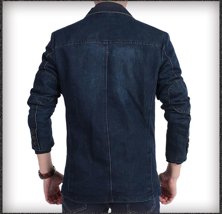 Men's Slim Fit Denim Suit Jacket - Casual Outerwear for Middle-Aged Men
