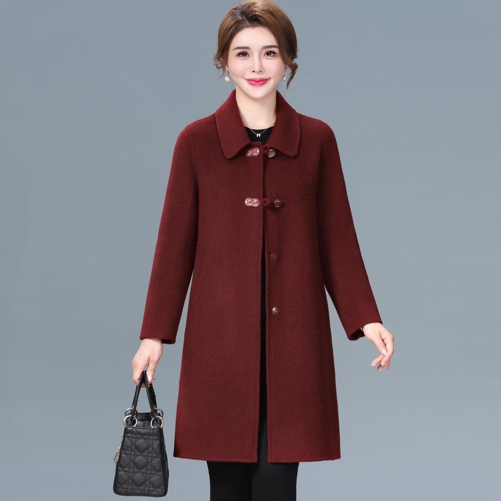 Autumn/Winter Double-Faced Cashmere Coat for Middle-Aged Women, Mid-Length Woolen Top