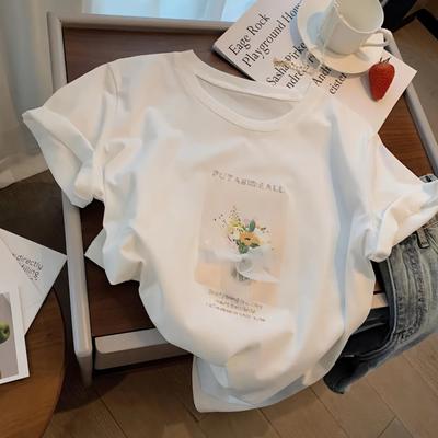 White Simple Cotton Short-sleeved T-shirt Women Summer New Korean Loose Three-dimensional Letter Top Trendy