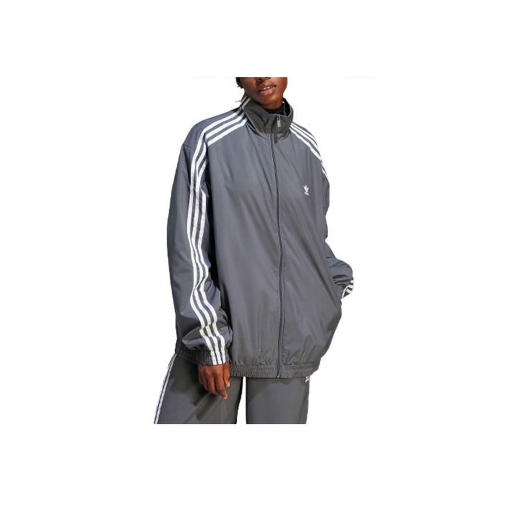 Adidas Originals Adilenium Oversized Track Top With Three-Stripe Colorblock Design Women Tops Dark-Gray IV9338