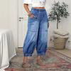High Waist Wide Leg Jeans Street Style Loose Fit Elastic Waistband Lengthening Effect Comfortable Casual Denim Pants