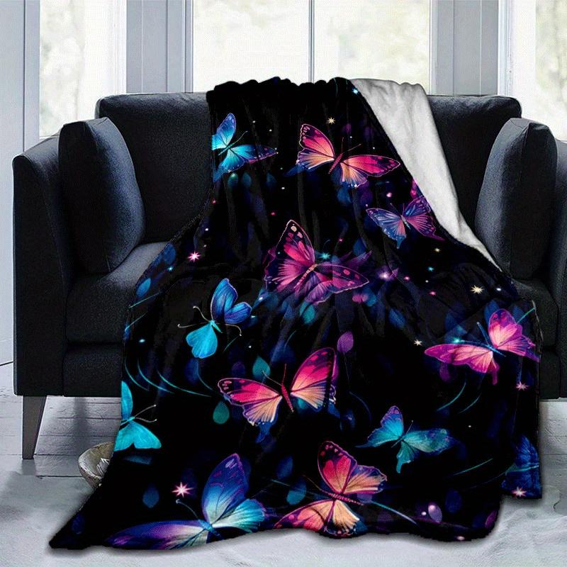 1pc Butterfly Printing Lightweight Flannel Blanket, Comfortable and Warm Blanket, for Camping Sofa Bed and Couch Office, Suitable for Gift Bl