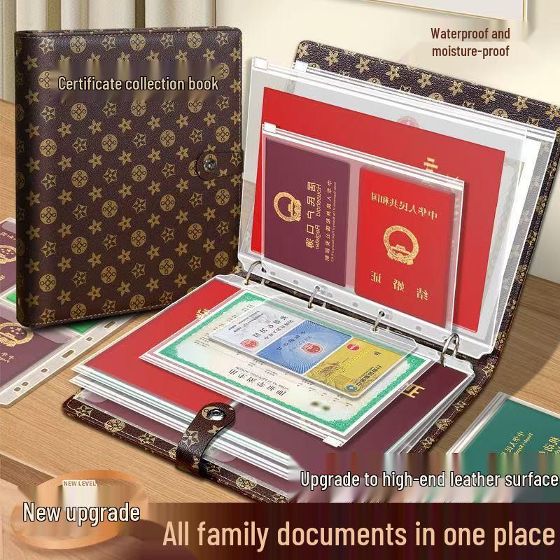 Family Document Storage Bag: Leather Magnetic Buckle A4 Album for Certificates, Receipts & Documents