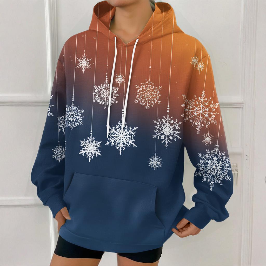 Women's Fashion Sweatshirt Christmas Print Casual Hooded Sweatshirt With Pockets