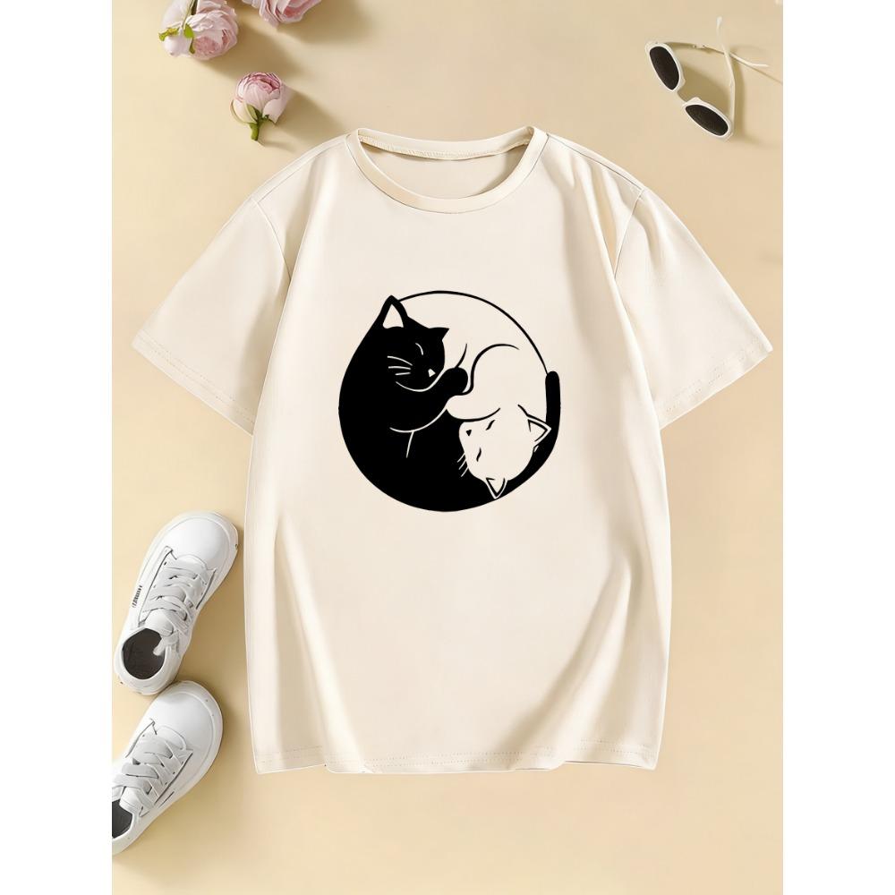 Cute Cat Graphic Kids Tshirts Summer Short Sleeve Tees Cartoon Animal Boys Girls Clothes Kawaii Kitten Tops Y2K Children T-shirt