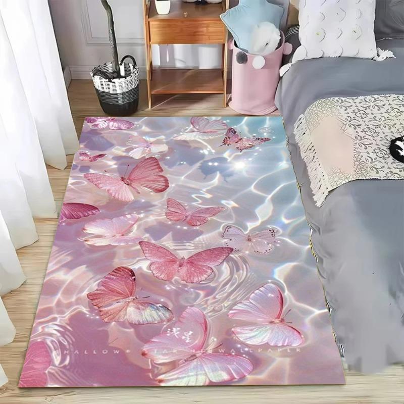 Teppich Schmetterling Diamantmuster Matte Rosa Thema Teppich Glitzer-Effekt Wohnzimmer Bodenmatte Heimdekoration Innenbereich Mode