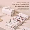 Leather Cosmetic Bag with 4 Clear Removable Separate Compartments Foldable Makeup Bags for Easy Travel and Storage