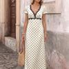 Spring Summer Women's Polka Dot Lace V-neck Bubble Sleeve Dress S-XL