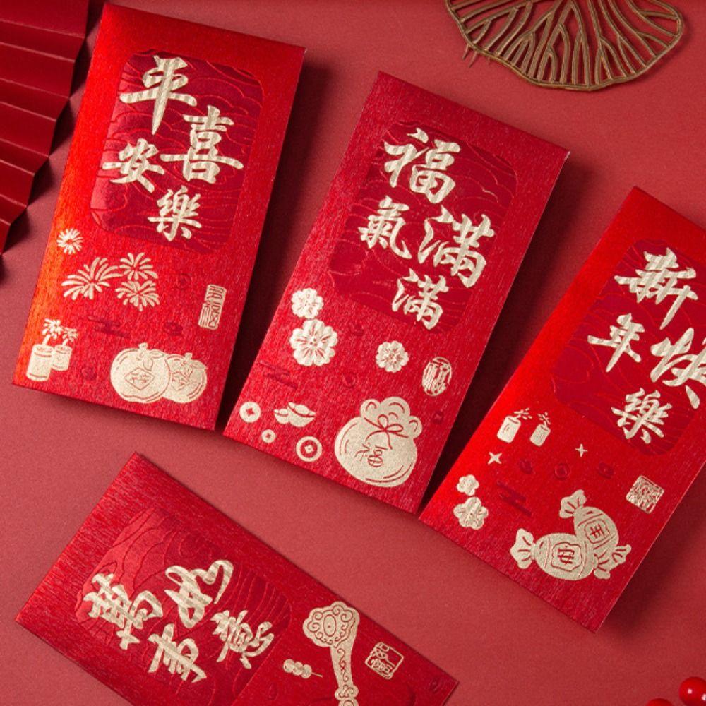 6pcs Traditional Red Pocket Hot Stamping Hongbao Festive Decor Horse Year Red Envelope  Birthday