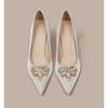 Bridal Shoes Women 2026 New French Rhinestone Pointed Toe Kitten Heel