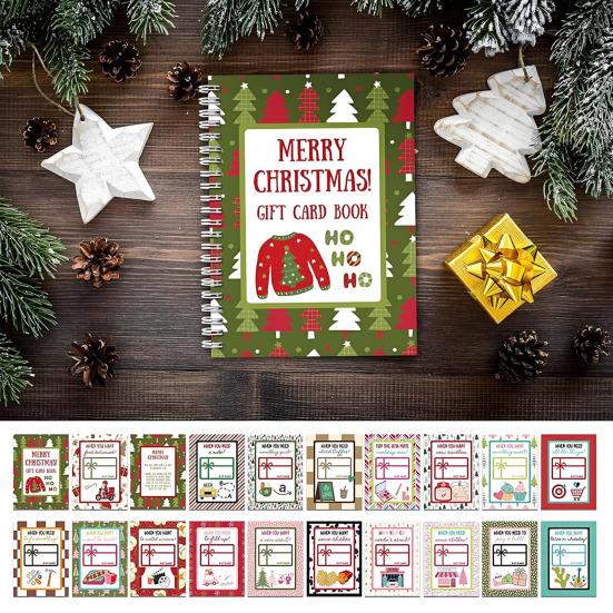 Christmas Gift Card Book 10-Sheet Book Holds 18 Cards Xmas Themed Gift Card Holder Holiday Gift for Older Kids Teens