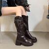 Autumn Winter Platform Thick Heel Women Knight High Boots Cosy Soft Leather Street Style Mordern Long Booties  De Mujes