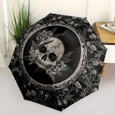 Day of the Dead Skull & Floral Patterned Round RugUmbrella, Portable 3-Fold Umbrella for Men & Women,Christmas Gift ES240