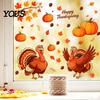 Seasonal Home Party Decorations Thanksgiving Static Window Clings, Cartoon Double Turkey Pumpkin Maple Leaf No?Glue Stickers Glass Decals,