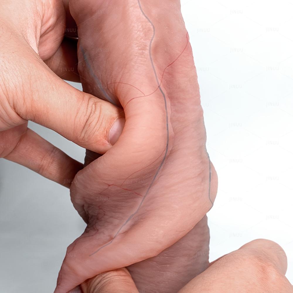 Realistic Uncut Foreskin Dildo, Extra Large Soft Platinum Silicone Penis with Movable Foreskin Design, Lifelike Texture, Discreet Shipping Adult Toy