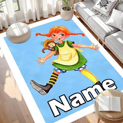 Custom Name Personalized Pippi Longstocking Print Carpet, Versatile Home Decor Rug, for Playroom, Apartment, Balcony, Entryway, Hallway Gift