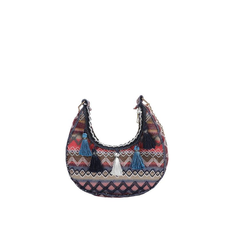 Trendy Crescent Satchel With Tassels And Chain For Streetwear Fashion