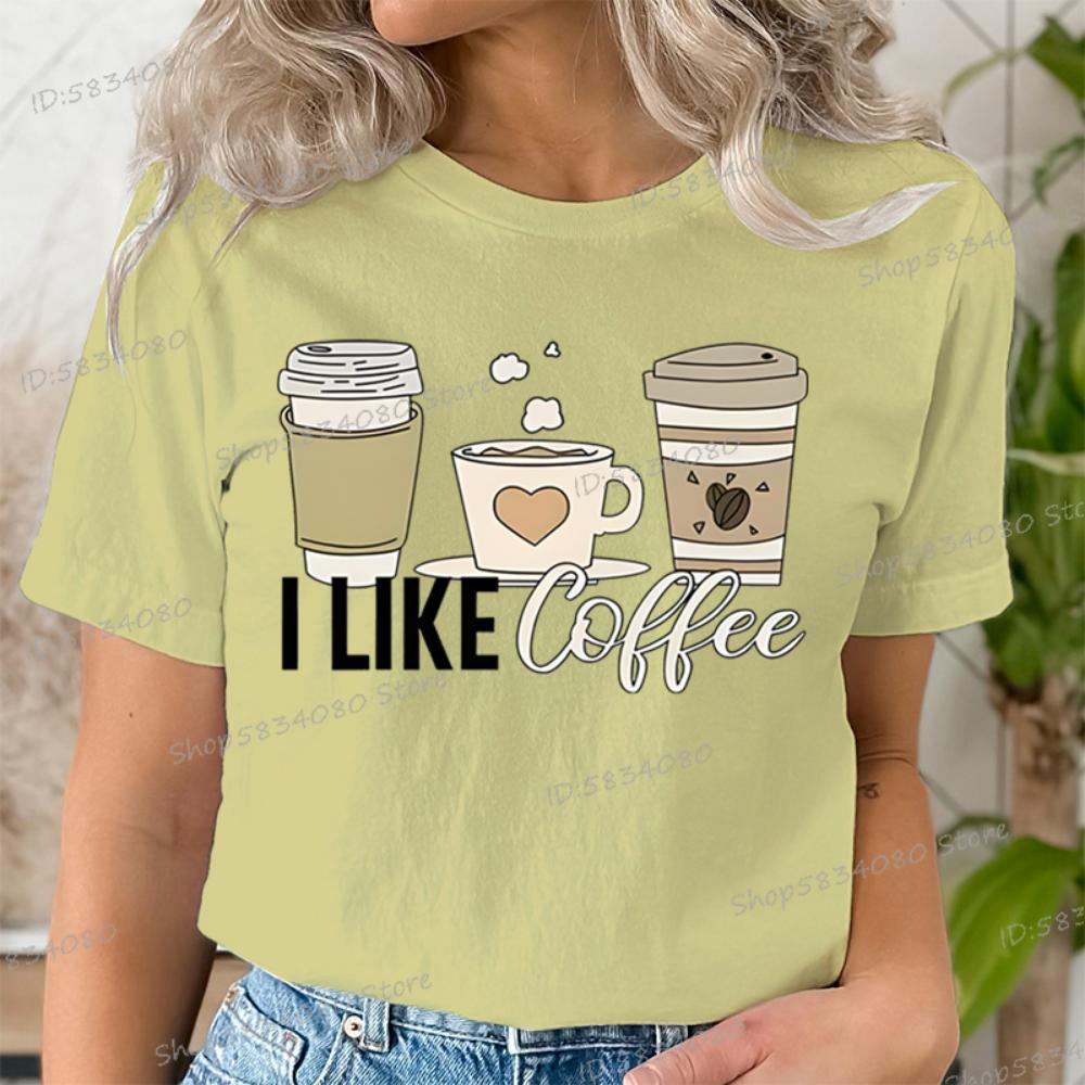 Short Sleeve T-shirt for Coffee Lover Crew Neck Women Fashion Summer Clothes I Love Coffee Graphic Tee Girl Coffee Party T-shirt