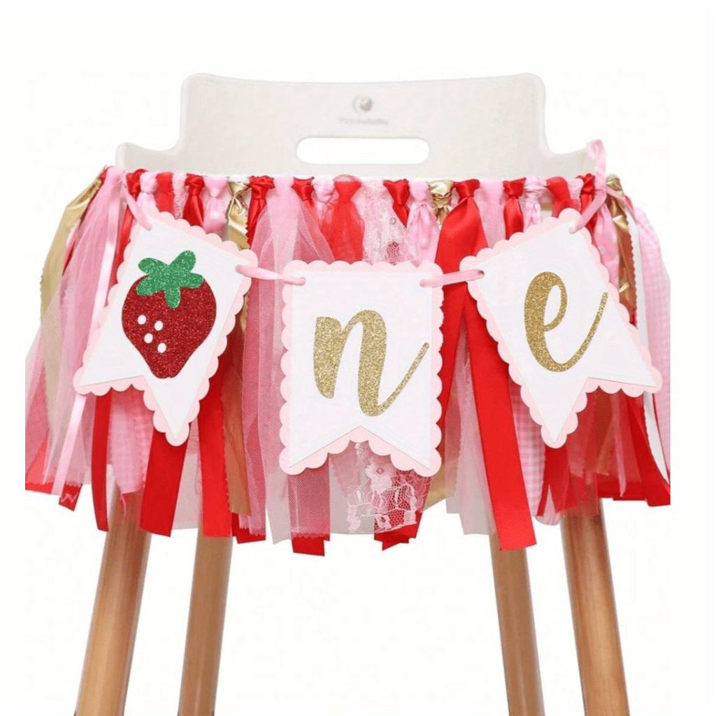 Berry Strawberry Theme High Chair Banner - Sweet First Birthday Banner - Smash Cake Photo Prop - 1st Birthday Photo Backdrop Decorations