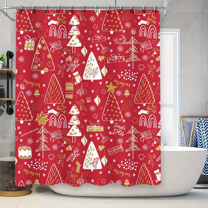 Tu Shower Curtain Christmas Holiday Festive Winter Trees Snowflake Pattern Bathroom Decor Waterproof Fabric Xmas Home Decor