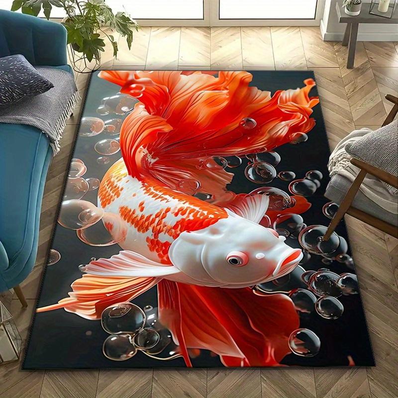 Koi fish print area carpet non-slip, soft crystal velvet floor mat multicolor design decoration for bedroom and living room
