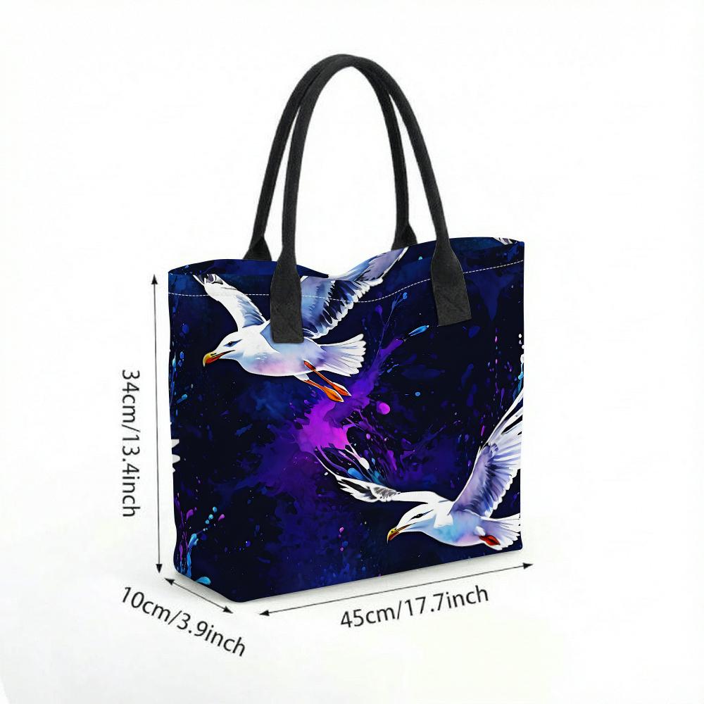 Watercolor Seagull Print Tote Bag Large Capacity Casual Fashion Outdoor Handbag