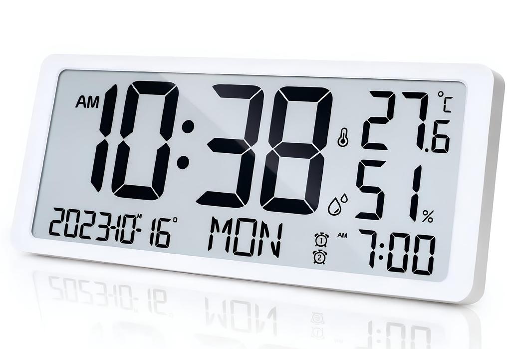 MYAQH Large Digital Clock, Wall ClockTable Clock, Large LCD Screen, Easy to Read, Designed for the Elderly, with ThermometerHygrometer, Alarm Clock,